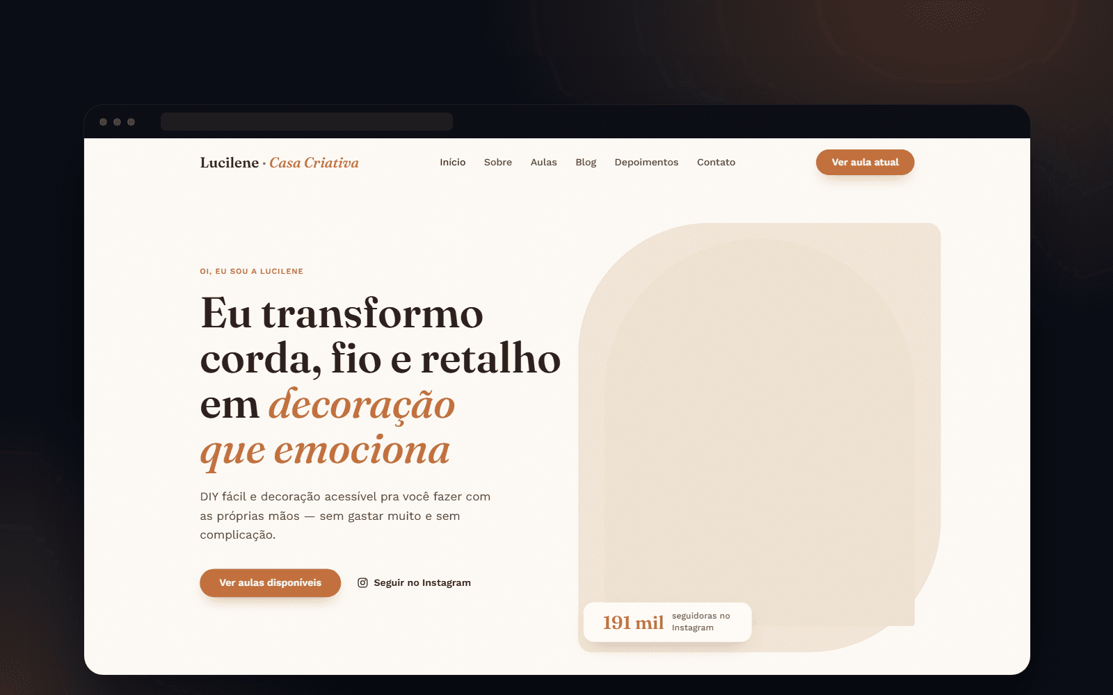 Página inicial do site da Lucilene Casa Criativa